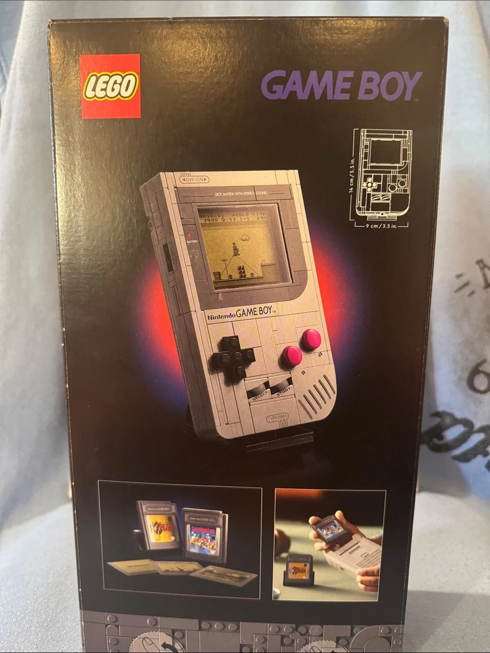 Lego Classic Game Boy Model in Light Gray with Pink Buttons